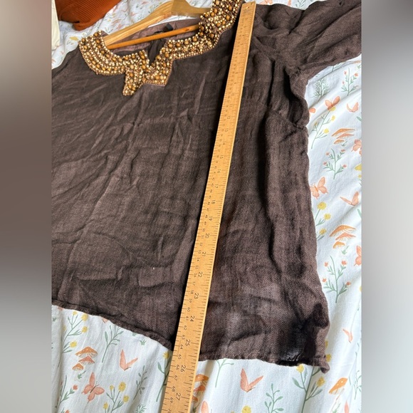 Lafayette 148 brown linen beaded neck line long sleeve plus size 20 - Picture 9 of 11